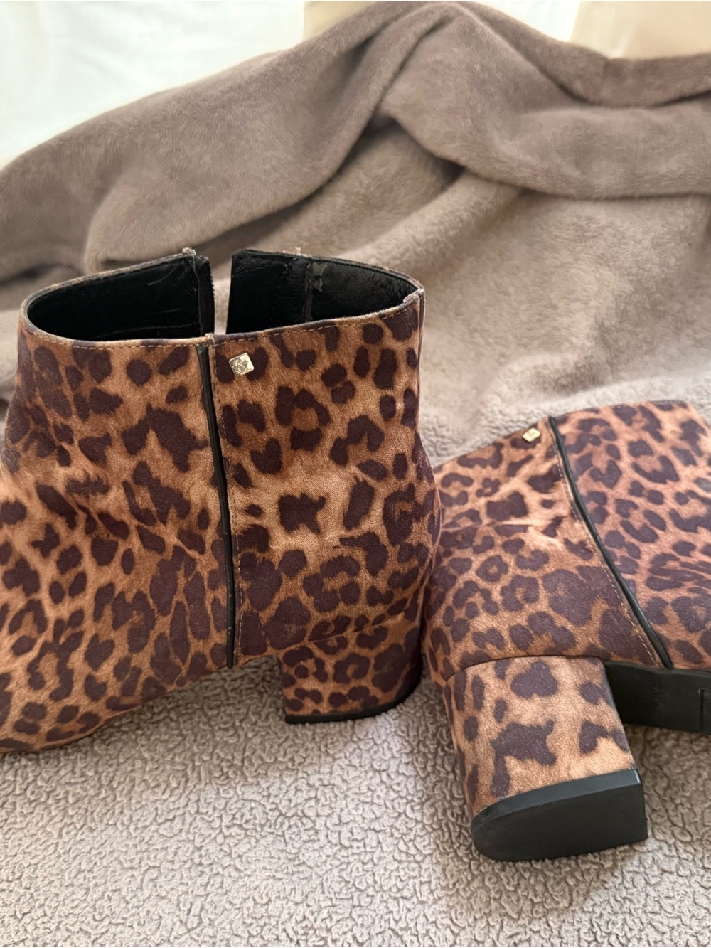 Leopard Print Block Heel Ankle Boots - Women